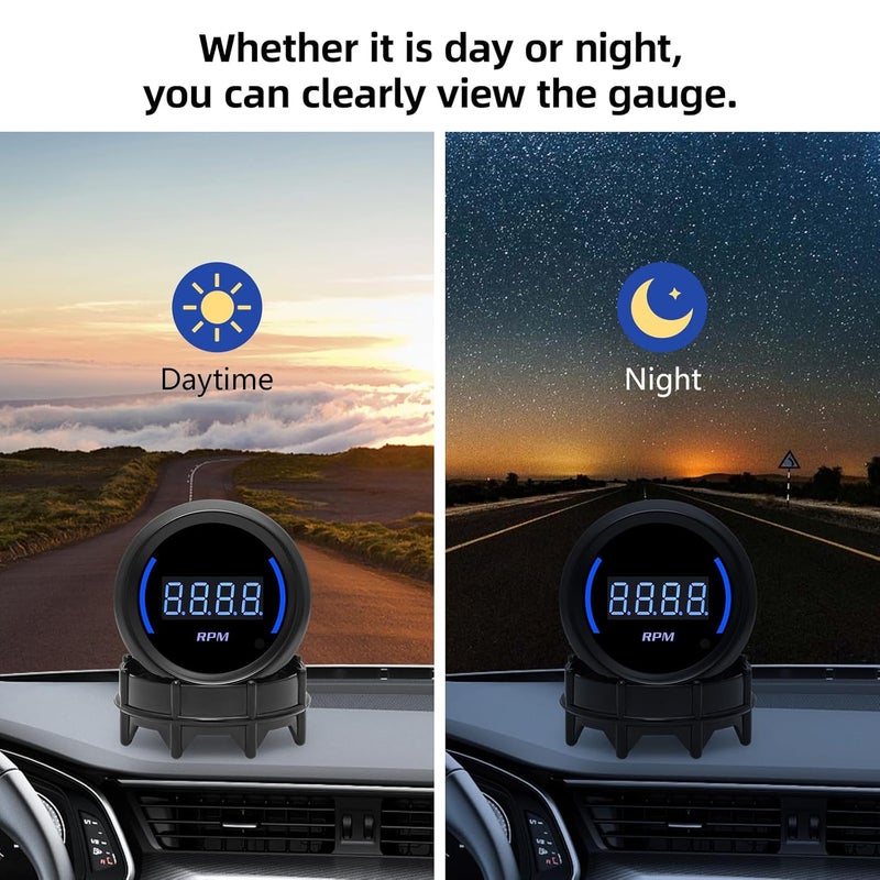 ARTILAURA 2" 52mm Tachometer 0-9000 RPM Gauge Blue Digital Tacho Meter for 12V Universal Car Auto - Image 3